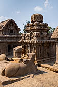 Mamallapuram - Tamil Nadu. The five Rathas. the Arjuna Ratha and Nandi the bull.